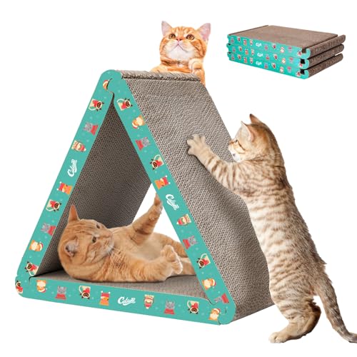 Cat Scratcher, Cat Scratching Board - Foldable Triangle 6-Sided Cardboard - color: Green