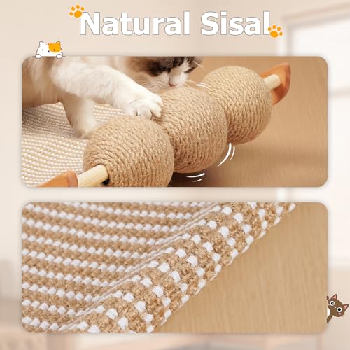 3 in 1 Sisal Cat Scratcher Bed, Solid Pine Cat Scratcher with Balls (Wood) - color: Wood, size: Large