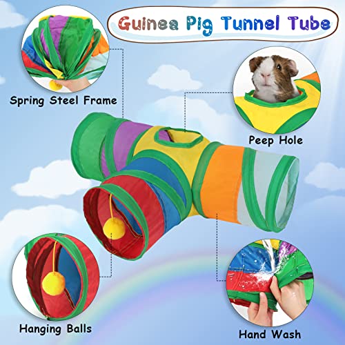 YUEPET Guinea Pig Tunnel, 3-Way Collapsible Play Tubes with Ball, Rainbow - color: Rainbow