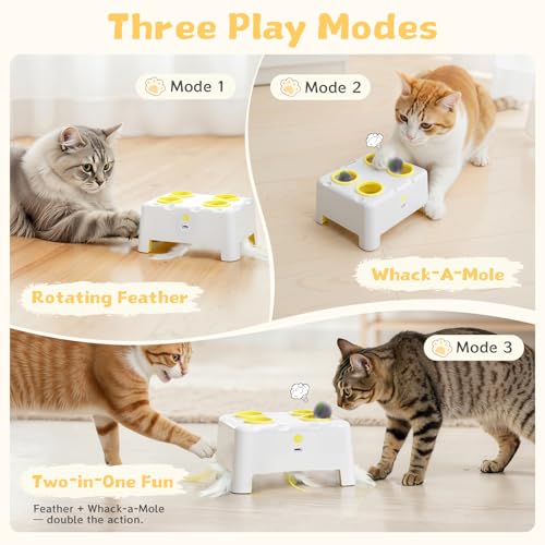 Interactive Cat Feather Toy Cheese Box 3in1 Whack a Mole - color: White