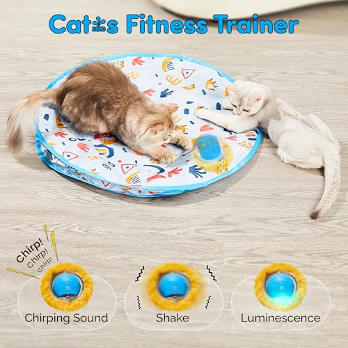 Brylex Interactive Cat Toys, Motion-Activated Rolling Ball with Play Mat, Automatic Hide-and-Seek Game, Fast & Slow Modes, USB Rechargeable Cat Enrichment Toy, 28" Play Mat - color: White Grain