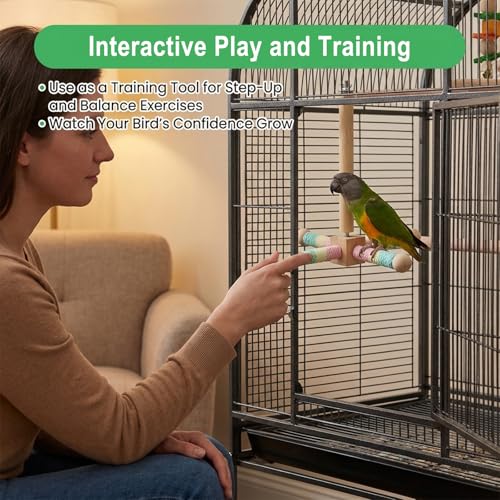 Parrot Interactive Rotating Perch, 360°Silent Free-Spin, Hanging Bird Perch Toy with Poplar Swing for Parrots, Parakeets, Cockatiels, Small to Medium Birds