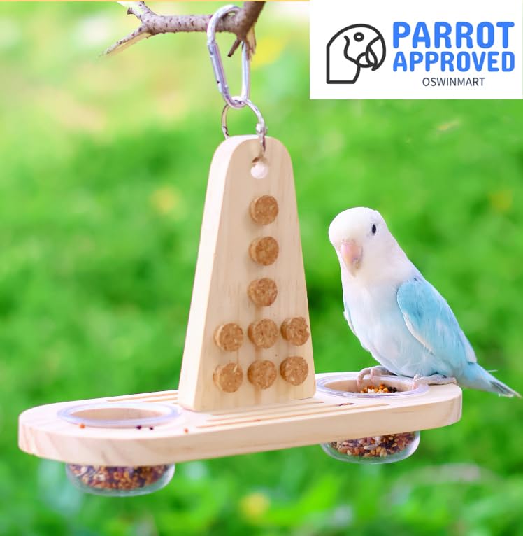 Bird Feeding Dish 2pcs Cups Bowl Clamp Holder Coop Cup, with Foraging Smart Toy 9pcs Soft Corks for Small to Regular Size Parrot Cockatiel Birds