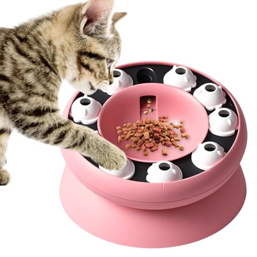 Cat Puzzle Feeder Slow Food Bowl – Interactive Slow Feeder Bowl for Indoor Cats, Treat Dispensing Enrichment Toy,Mental Stimulation and Boredom Relief (Pink) - color: Pink