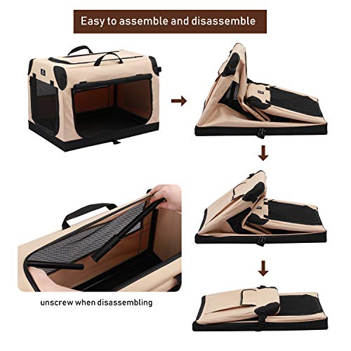 X-ZONE PET 3-Door Portable Soft-Sided Folding Soft Dog Travel Crate Collapsible Pet Kennel,X-Large, 36 x 25 x 25 Inches,Tan - size: 35.0"L x 25.0"W x 25.0"H