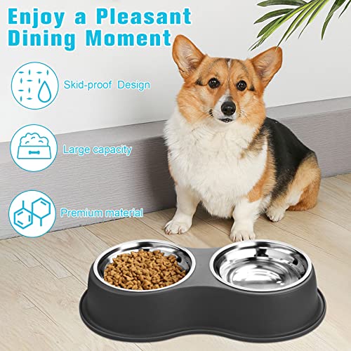 Epetslove Stainless Steel Dog Bowls Double Non-Slip Dog Water and Food Bowl - color: 1.Black, size: Medium-18oz