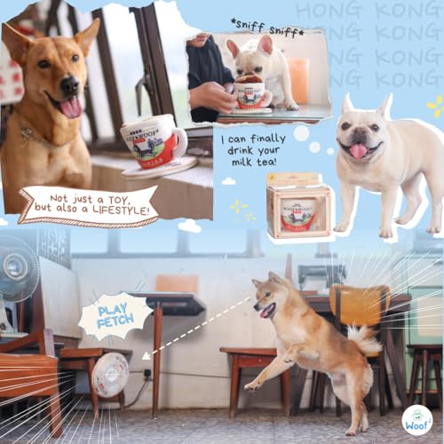 HK Milk Tea Nose-Work Squeaky Dog Toy - Durable Cute & Soft 2-in-1 Cup & Plate for Interactive Play, Big Pocket to Hide Treats for Puzzle Fun, Paper Crinkle Sound, Small Medium Large Dogs