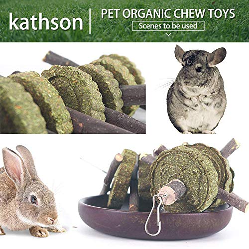 kathson 2PCS Bunny Chew Toys for Teeth Grinding, Chinchilla Treats Organic Bamboo Sticks Natural Fruitwood Branches for Rabbits Guinea Pigs Hamsters (Fruitwood Sticks+Alfalfa Cakes) - size: 2 Count (Pack of 1)