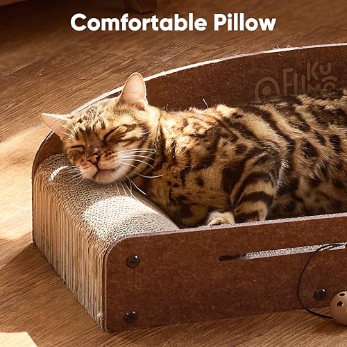 FUKUMARU Large Cat Scratcher Bed, 26 Inch Cat Scratching Bed Sofa Indoor - color: Caramel
