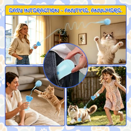 Interactive Cat Toy for Indoor with Launcher Ball One-Click Recycling - color: Blue