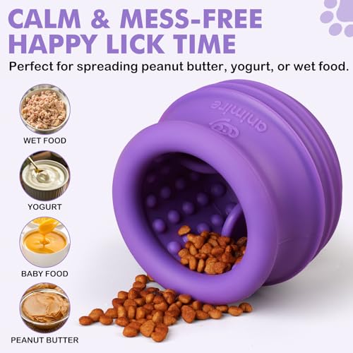 Treat Dispensing Dog Toy, Long-Lasting Interactive Puzzle Toys for Dogs, Stuffable Dog Enrichment Frozen Lick Treat Toy for Boredom, BPA Free Silicone Fetch Catch Chew Toy (Purple,L) - color: Purple, size: L