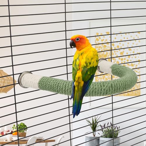 Hypeety U Shape Bird Hemp Rope Perch Parrot Paw Grinding Stand, Green, L