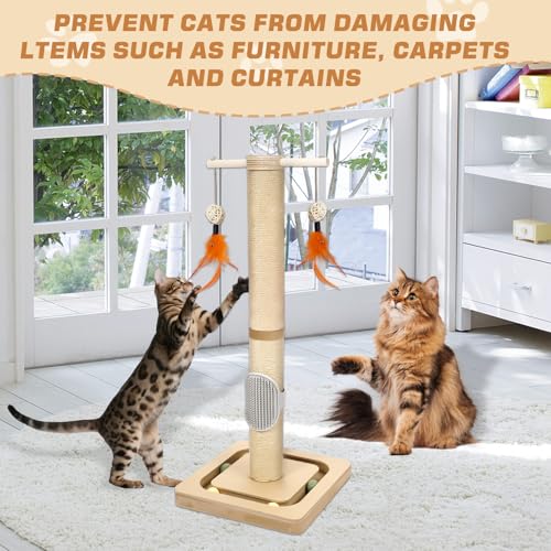 27” Small Cat Tree with 3-Tier Ball Track & Jute Scratching Post, Space-Saving Kitten Tower for Indoor Pets, Interactive Activity Center with Hanging Toys for Furniture Protection - color: 27 inches Cat Scratching Post