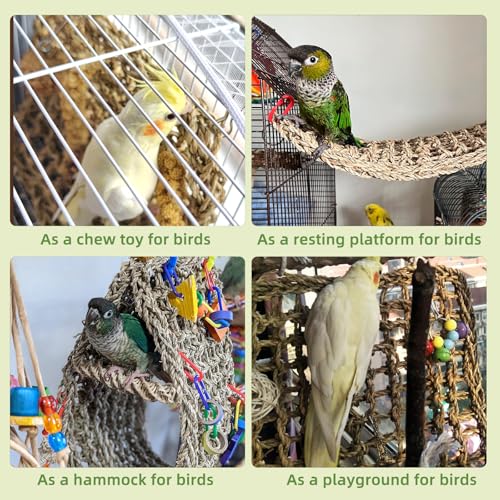 Bird Seagrass Mat 16 × 7" Parrot Natural Grass Woven Net Hammock Parakeet Climbing Rope Ladder Mat Chew Toys Cage Accessories for Pigeon Cockatiel Conure Budgie Cockatoo Rat Hamster - size: 1Pc 16" × 7"