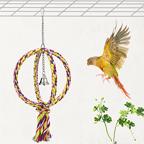 Litewoo Bird Swing Rope Perch Stand 2 Rings Toy for Parrots, L - color: Large