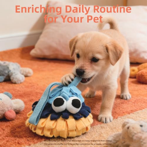 Small Dog Pinecone Snuffle Toy-Squeaky Crinkle Hide & Seek Puzzle Blue - color: blue