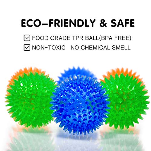 SHARLOVY Squeaky Balls for Pet Small Puppy, 6 Pack TPR Fetch Spike Balls - size: Small Set of 6