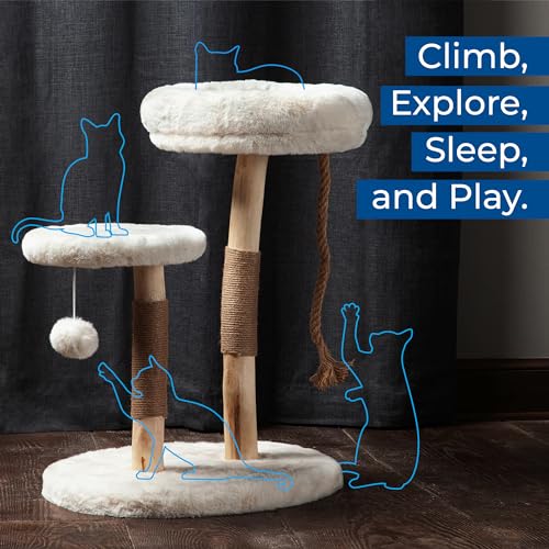 Habitat Haven The Oasis Cat Tree - Luxury Cat Condo, Modern Indoor Tower with Faux Fur Bed, Scratching Posts, and Toy for Cats, 23.5-Inch Width x 18-Inch Depth x 28.5-Inch Height - color: The Oasis