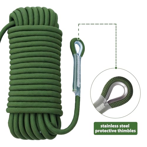 Static Climbing Rope - 12mm High Strength Arborist Rope 65FT for Outdoor Rappelling, Swing, Rigging, Tree Work, Camping - Green - color: Green, size: 65FT