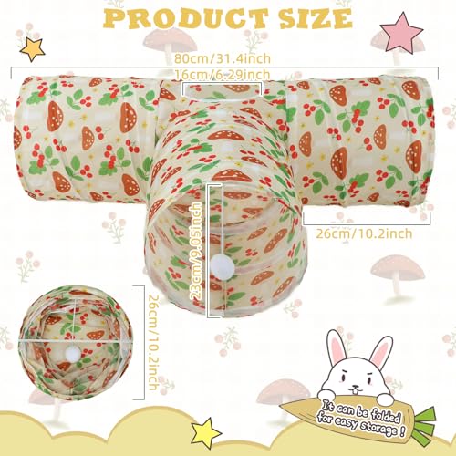 BWOGUE Bunny Tunnels & Tubes, 3-Way Collapsible Rabbit Hideout for Bunnies - color: Cherry