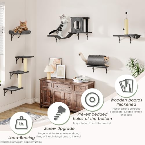 Cat Wall Shelves, 7-in-1 Wall Mounted Cat Climber Set - color: Dark Gray