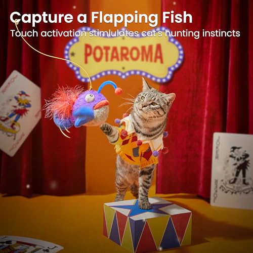 Potaroma Cat Toys Flapping Fish, Interactive Anglerfish with Catnip