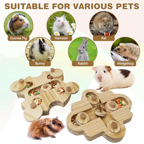 BNOSDM Hamster Foraging Toys Boredom Breaker Pet Rat Foraging Toys Bunny Puzzle Toys for Rabbits Interactive Bunny Toys Wooden Hamster Enrichment Toys for Guinea Pig Chinchillas Small Rodents,6-Hole