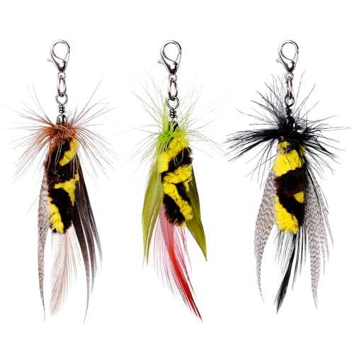 JXFUKAL Cat Feather Toy Refills, 3Pcs Simulation Mini Insects Cat Lures Wand Attachment Replacement for Kitty Kitten Indoor Accessories - color: 3PCS REFILLS