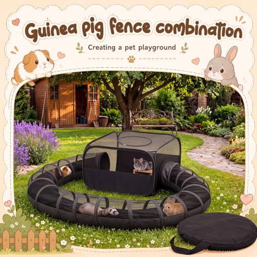 Lewtemi Large Guinea Pig Playpen with Tunnel Ferret Playpen with Carry Bag