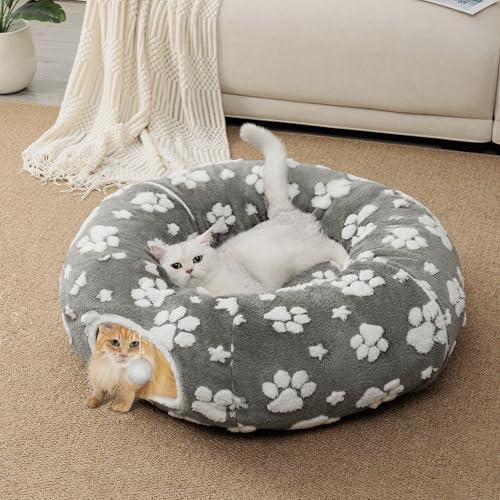 Cute Round Cat Tunnel for Indoor Cats, Grey - color: Grey Paw, size: Round
