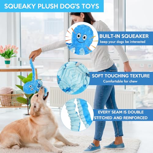 Letsmeet Squeaky Dog Toys Octopus Stuffed Crinkle Toy, Puppy Chew Toys for Teething, Durable Tug of War Interactive Plush Dog Toys for Puppies Small, Medium, and Large Dogs - style: Octopus