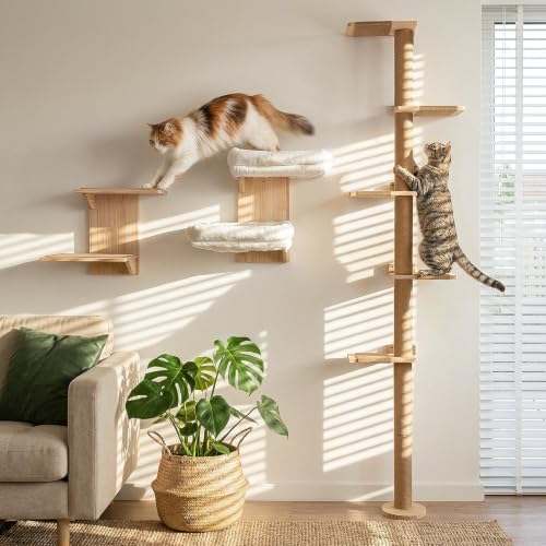 Cat Wall Shelves, Branch Style 2 Platform Cats Walls Furniture. - color: brown