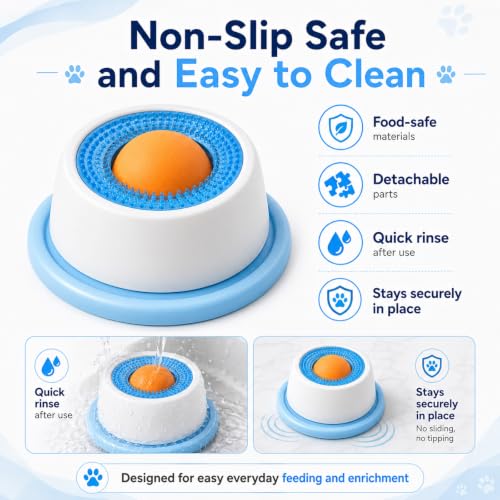 Dog Lick Bowl with Rolling Ball,Lick Bowl for Dogs for Wet Food,Yogurt,Bone Broth&Peanut Butter.Non-Slip Rolling Ball Dog Lick Bowl,Slow Feeder Dog Bowl Enrichment Toy for Dogs&Cats(Blue)