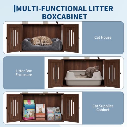 Garvee 66.9" Cat Tree with Litter Box Enclosure, Multi-Level Cat Condo - color: Walnut