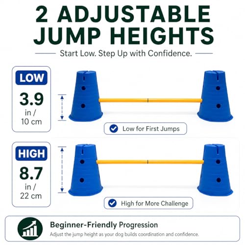 Dog Agility Equipment, 12-Inch Hurdle Set, 11.5 oz Weighted Cones - size: 12-Inch-Blue