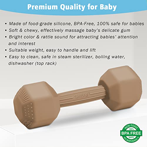 Giftty Baby Dumbbell Toy - Silicone Infant Rattle Teething Toy Teether Toddler Sensory Toy Durable Safe Exercises Workout Weight - Great Gift for Girls and Boys (1pcs - Sandy Brown) - color: Sandy Brown