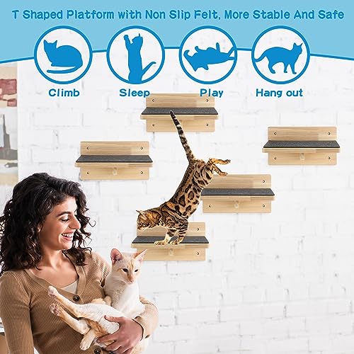 Lenwen 6 Set Cat Wall Shelves, Wood Cat Climbing Step, Wall Mounted,Classic - style: Classic