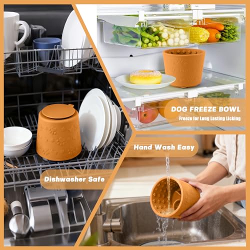 Dog Slow Feeder Lick Bowl, Silicone Dog Bowl with Strong Suction, Orange - color: Orange