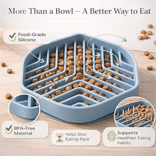 Silicone Slow Feeder Bowl for Dogs & Cats, Puzzle Lick Mat Design, Anti-Slip Suction Base, Helps Slow Eating & Enrichment, Easy to Clean, BPA-Free - color: Blush Pink
