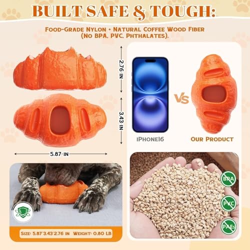 Dog Toys for Large Dogs, Dog Toys for Aggressive Chewers, Anxiety Relief for Dogs Toy, Indestructible Frozen Treat Toy National Pet Day Gifts for Peanut Butter Reduces Anxiety - color: Croissant