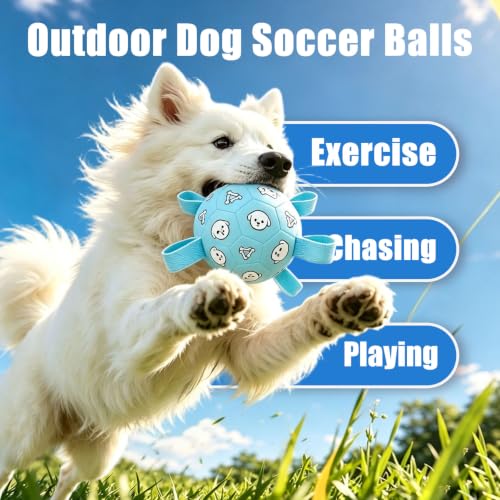 Dog Soccer Ball with Straps, 6 Inch Jolly Ball for Medium Dogs - color: Pale Blue, size: Medium-6 Inch