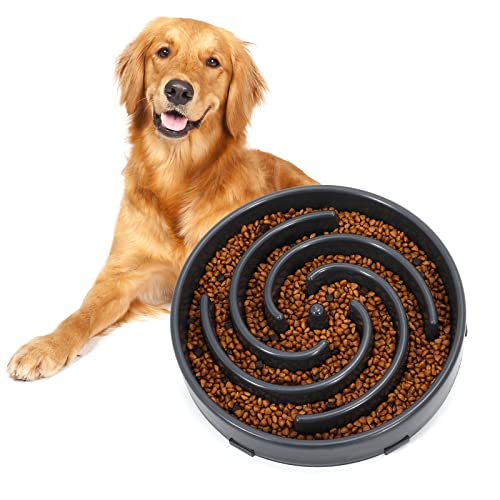 Slow Feeder Large Dog Bowl - Maze Puzzle Bowl for Medium to Large Dogs - Non Slip, Interactive, Bloat Stop, Healthy Feeding Dish - Gray - color: D-gray
