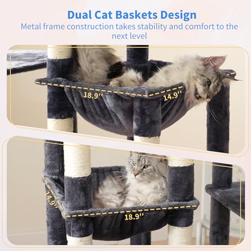 Heybly Cat Tree, 71-Inch Tall Cat Tower for Large Maine Coon Cats HCT037G - color: Smoky Gray, size: XL
