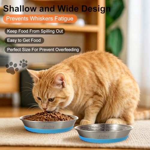 6 Pack Blue 304 Stainless Steel Shallow Whisker Fatigue Cat Bowls - color: Blue, size: 6Pcs