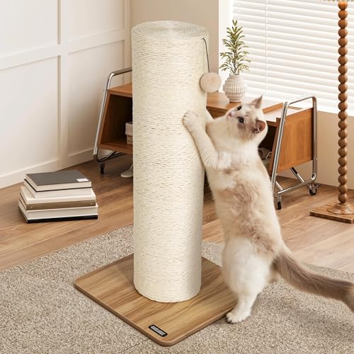 KAMABOKO 29.5" Cat Scratching Post, 7.5" Ultra-Large Diameter Natural Sisal Cat Scratch Post, Scratch-Resistant Tall Cat Scratcher for Indoor Cats, Protect Your Furniture, Beige, Pack of 2 - size: 2