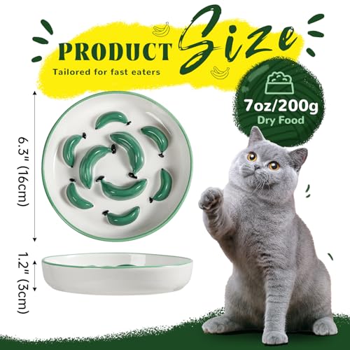 Ceramic Slow Feeder Cat Bowl, 6.3'' Wide Whisker Friendly Cat Puzzle Feeder - color: Bright Yellow, size: 1.2"H Standard