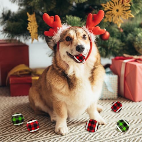 X-Small Dog Tennis Balls Dog Toys Ball 1.5" Pack of 12, Fit Ball Launchers,Dog Toys - color: Red&Green Plaid tennis balls