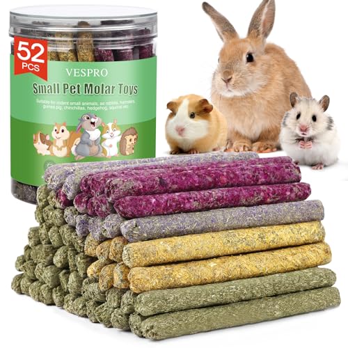 52Pcs Rabbit Chew Sticks, Guinea Pig Toys, Natural Timothy Teeth Stick - size: 52Pack-Sticks