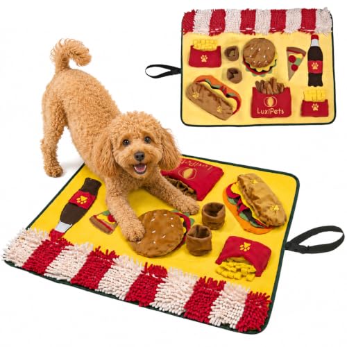 Interactive Dog Snuffle Mat for Slow Feed & Digestion Support - Large 31×24 in, Multicolor Mat with Washable Fleece, Non-Slip Backing - Mental Stimulation & Puzzle Toys for Dogs of All Breeds - color: Fast Food Design