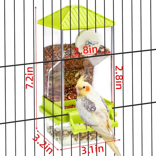 Rypet No-Mess Automatic Bird Feeder for Cage, Parrot Cage Accessories - color: Transparent A80 Green